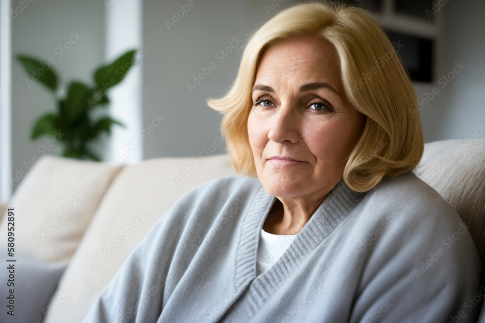 Depressed lonely fat woman in casual cloth sitting on couch at home. Generative ai Depressed lonely fat woman in casual cloth sitting on couch at home. Generative ai