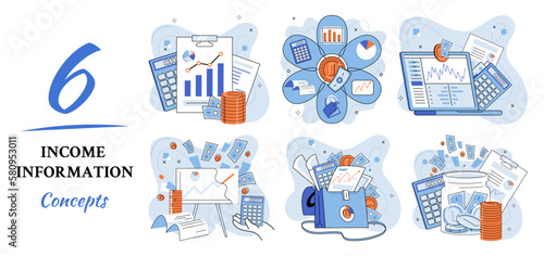 Registration of claim form register document, providing personal information, income information vector set. Employer form, earnings statement documents. Tax, financial and accounting reporting