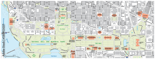 Road map of the National Mall in Washington DC  United States