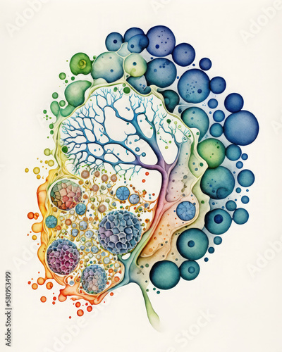 Concept of life developing from a cell. Biology illustration, Generative AI photo