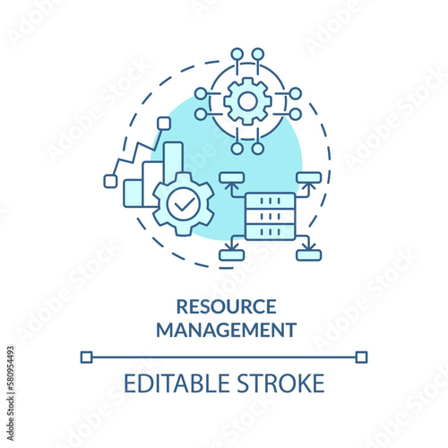 Resource management turquoise concept icon. System orchestration. Architecture abstract idea thin line illustration. Isolated outline drawing. Editable stroke. Arial, Myriad Pro-Bold fonts used