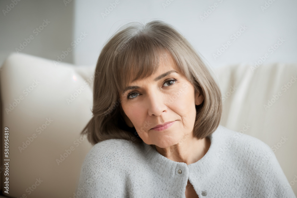 Sad tired ill sick lonely disappointed caucasian old elderly senior woman grandmother sitting on the sofa couch, feeling nostalgy, pain, missing grandchildren, bankruptcy, fraud at home. Generative ai Sad tired ill sick lonely disappointed caucasian old elderly senior woman grandmother sitting on the sofa couch, feeling nostalgy, pain, missing grandchildren, bankruptcy, fraud at home. Generative ai