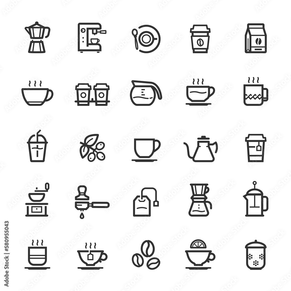 Icon set - coffee and tea line icon Icon set - coffee and tea line icon