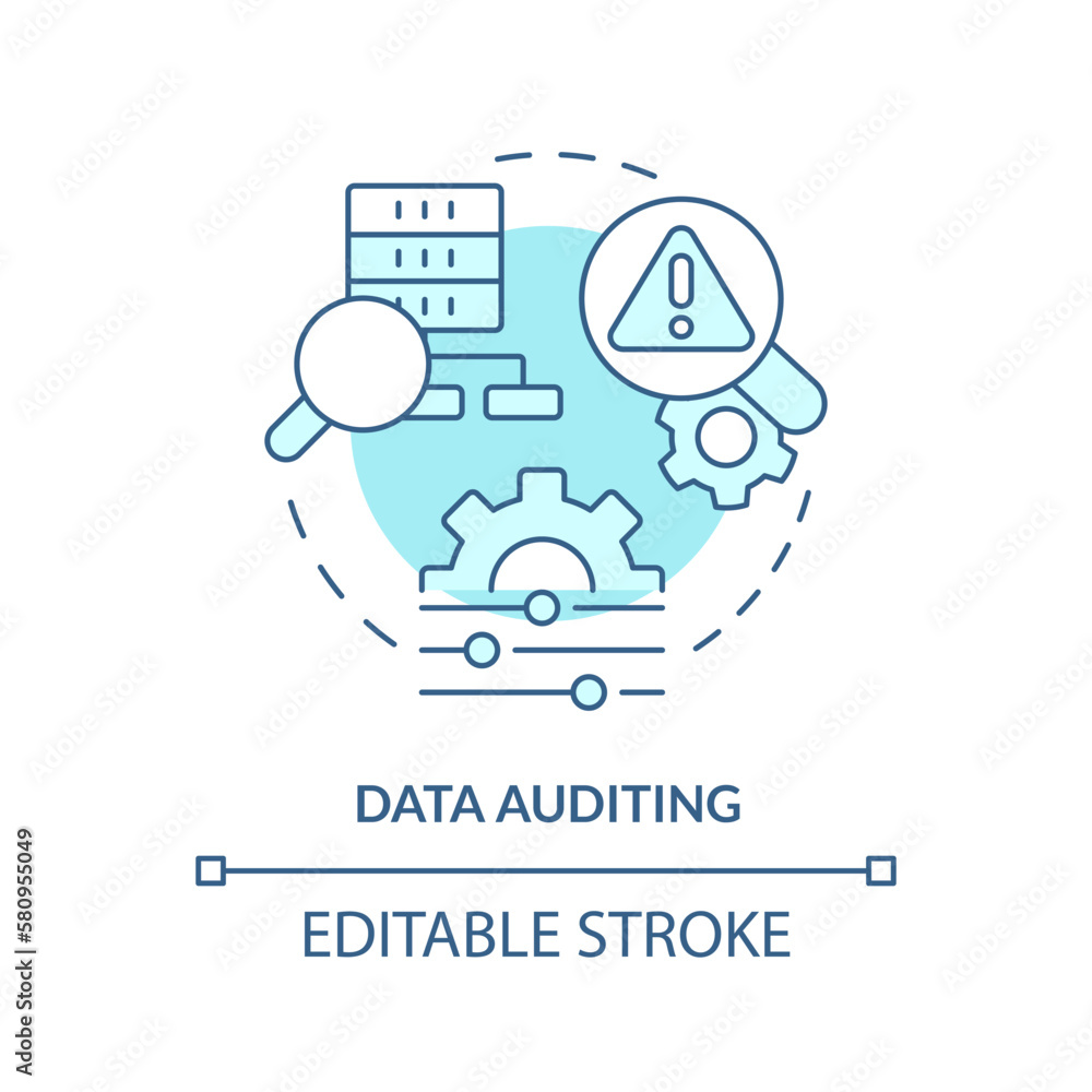 Data auditing turquoise concept icon. Tracking changes. Data lake key concept abstract idea thin line illustration. Isolated outline drawing. Editable stroke. Arial, Myriad Pro-Bold fonts used
