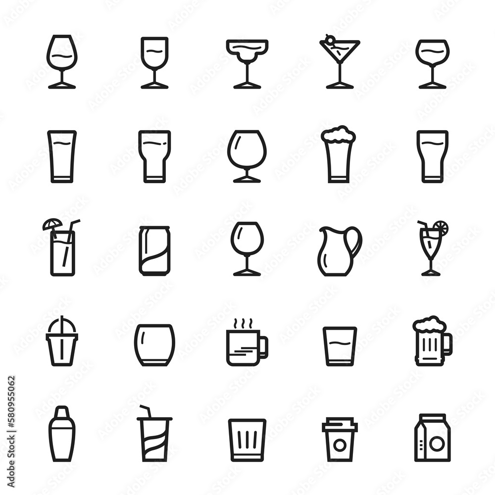 Icon set - glass and beverage line icon Icon set - glass and beverage line icon