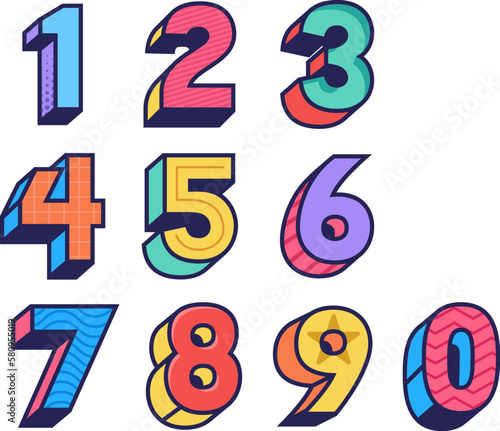 Set of colorful numbers in 3d playful and fun style