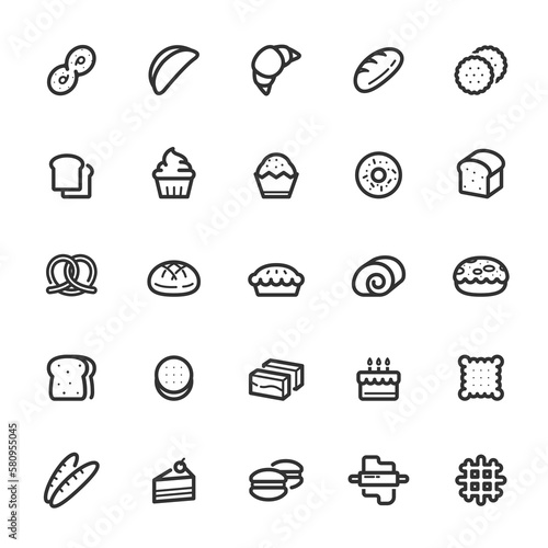 Icon set - bakery and bread line icon
