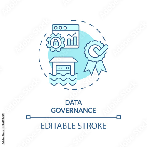 Data governance turquoise concept icon. Regulation and control. Data lakehouse abstract idea thin line illustration. Isolated outline drawing. Editable stroke. Arial, Myriad Pro-Bold fonts used