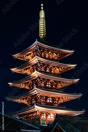 Canvas Print Asakusa area at dusk in Tokyo with Senso-ji Pagoda, Japan