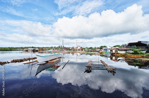 Landscape with fishing boats. Siargao, Philippines.