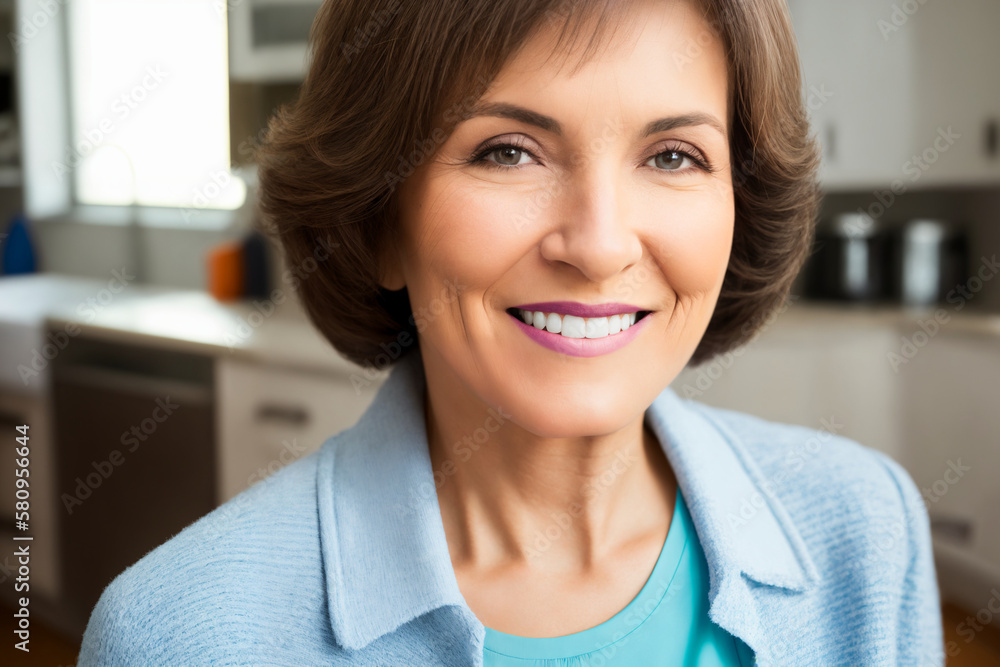 Beautiful senior mature woman preparing healthy and delicious food in a modern kitchen. Generative ai Beautiful senior mature woman preparing healthy and delicious food in a modern kitchen. Generative ai