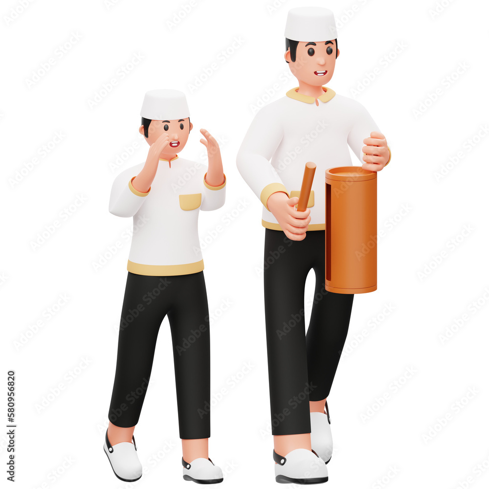 Muslim Men Waking Up Suhoor 3D Character Muslim Men Waking Up Suhoor 3D Character