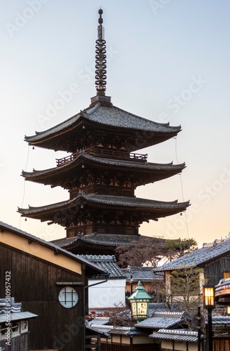Hokan-ji pagoda at sunset in Kyoto  Japan.