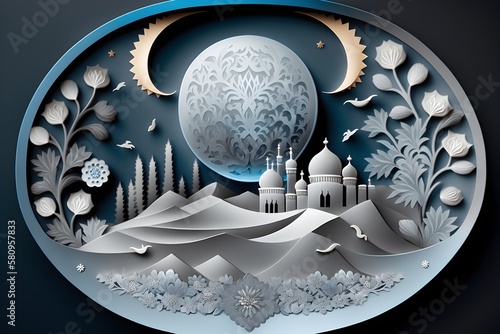 Paper style ramadan celebration background. Generative AI