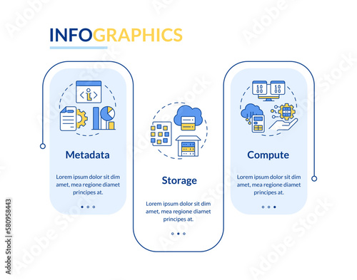 Data lake and warehouse blue rectangle infographic template. Differences. Data visualization with 3 steps. Editable timeline info chart. Workflow layout with line icons. Lato-Bold, Regular fonts used