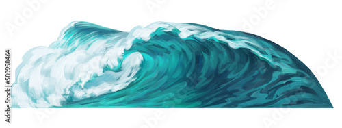 Bright big blue ocean wave hand drawn illustration isolated PNG	