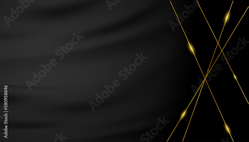 minimalist style background in black colour with shiny stripes golden vector