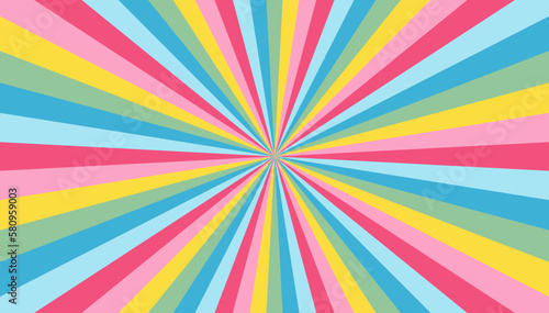 Abstract explosion background in colorful retro rainbow gradient. Glare effect. Sunlight sparkle pattern. Radial rays vector illustration. Narrow beam. For backgrounds, posters, banners and covers.
