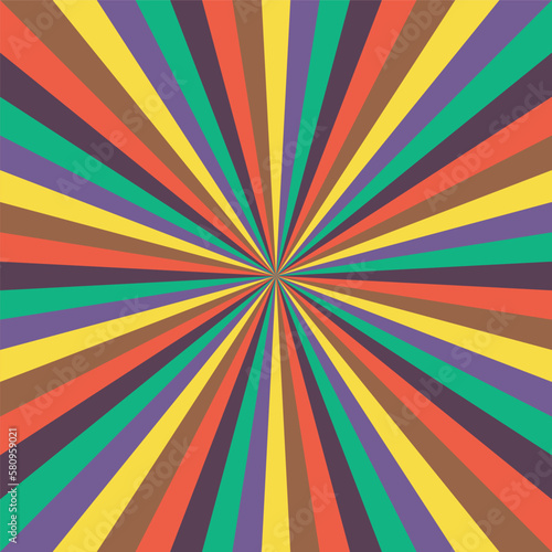 Abstract explosion background in colorful retro rainbow gradient. Glare effect. Sunlight sparkle pattern. Radial rays vector illustration. Narrow beam. For backgrounds, posters, banners and covers.