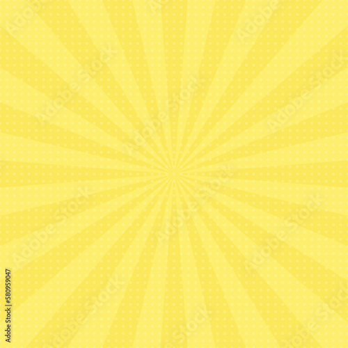 Abstract explosion background in gradient yellow color with spots texture. Glare effect. Sunlight sparkle pattern. Radial rays vector illustration. Narrow beam. For backgrounds  posters or banners.