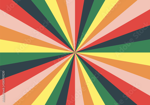 Abstract explosion background in colorful retro rainbow gradient. Glare effect. Sunlight sparkle pattern. Radial rays vector illustration. Narrow beam. For backgrounds, posters, banners and covers.