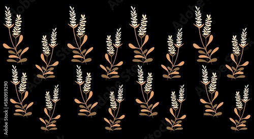 Seamless pattern with golden meadow flowers on black background