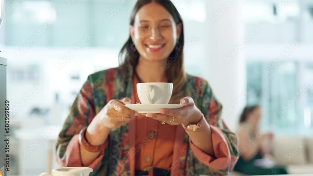 Coffee shop, service and hands of barista and woman to serve customer