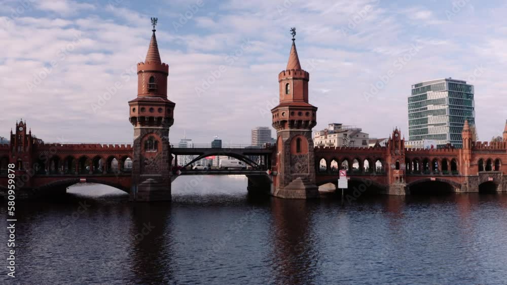 Oberbaum Bridge (double-deck) crossing Berlin's River Spree, Germany; aerial Oberbaum Bridge (double-deck) crossing Berlin's River Spree, Germany; aerial