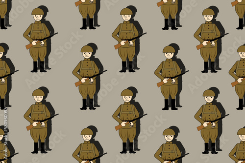 Seamless pattern with soviet soldiers. Wallapper and bed linen print.