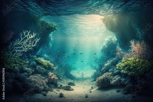 Fototapeta Seascape underwater background image. Generative AI