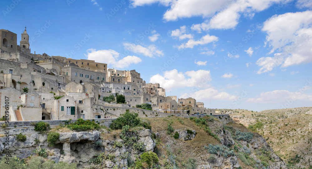 View on old town Matera in Puglia- Italy at the edge of cliff