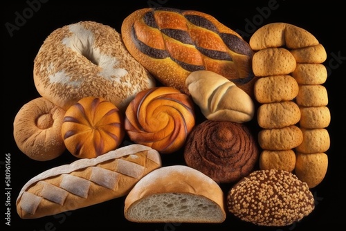Breads. Brazilian breads of various varieties. bakery items. Generative AI