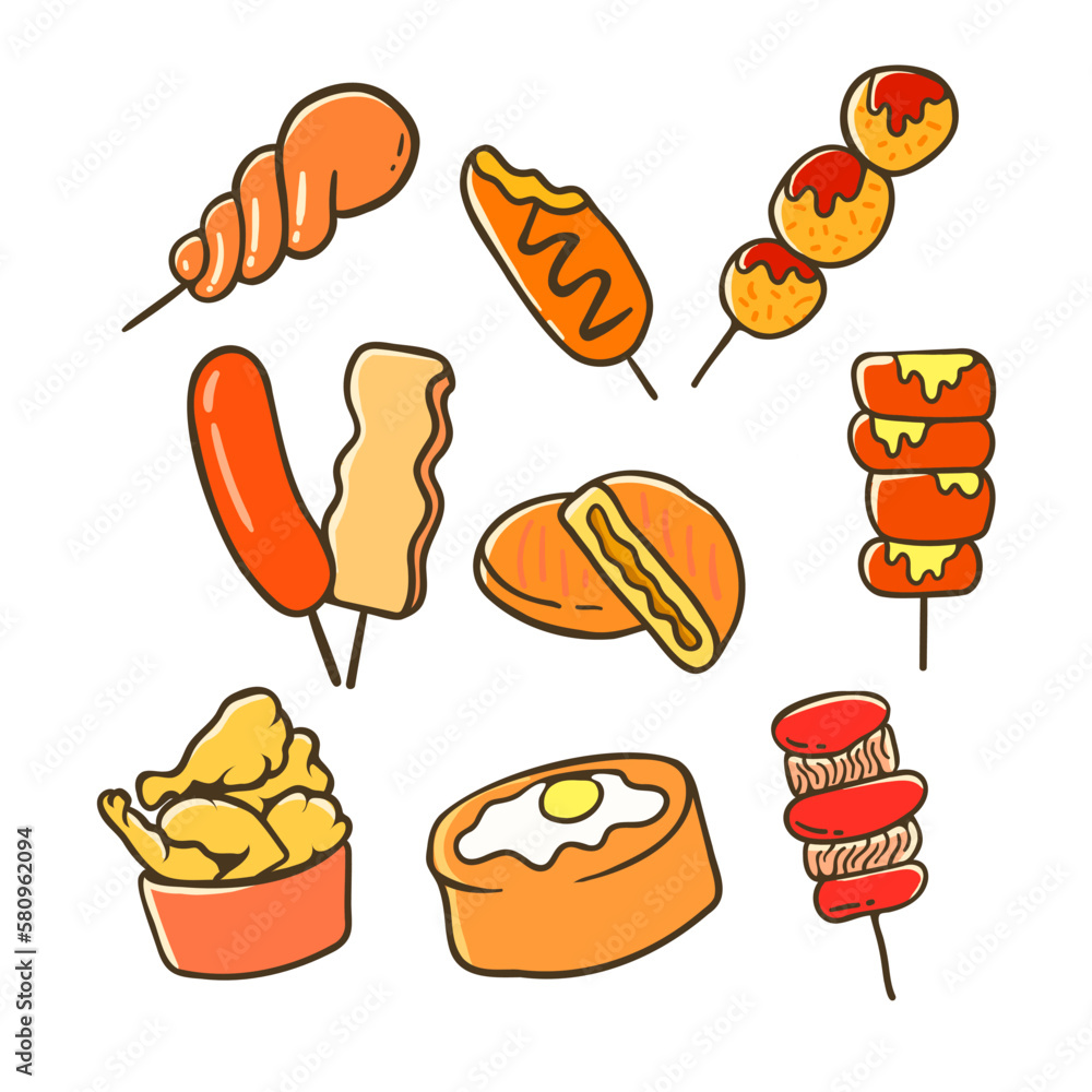 set of delicious street food drawing set of delicious street food drawing