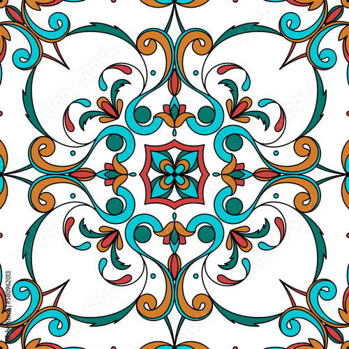 tile pattern vector seamless with ceramic ornament. Mexican talavera, portuguese azulejos, italian sicily or spanish majolica. Vintage texture for bathroom wall or kitchen floor