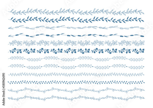 美しい線画のボタニカルのライン花 シンプル、線画、青線、ナチュラル