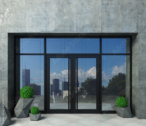 Glass partition mockup and modern doors in hall