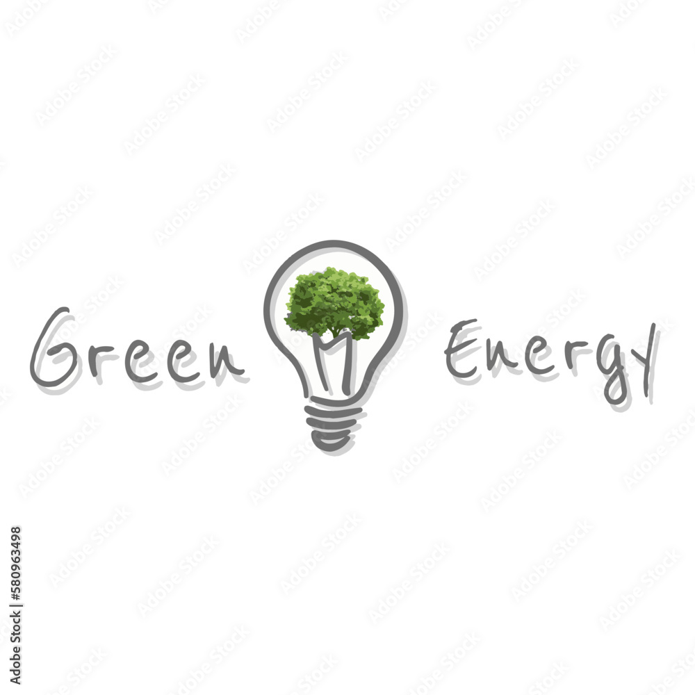 Bulb with green tree, eco banner, green energy