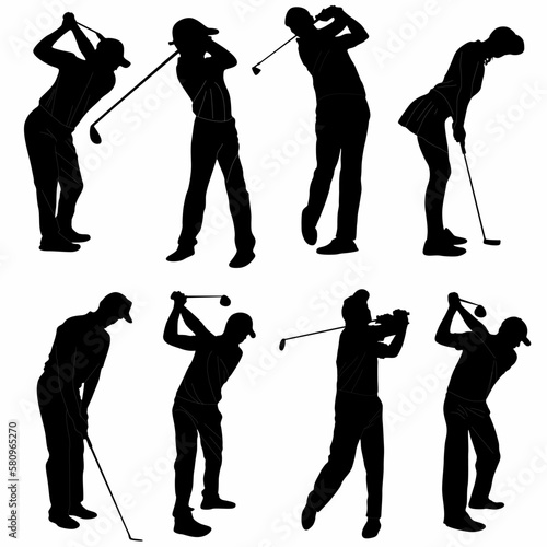 Vector silhouette of golf player, logo, icon