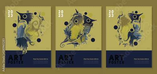 Set abstract art posters with graphic elements. abstract art design