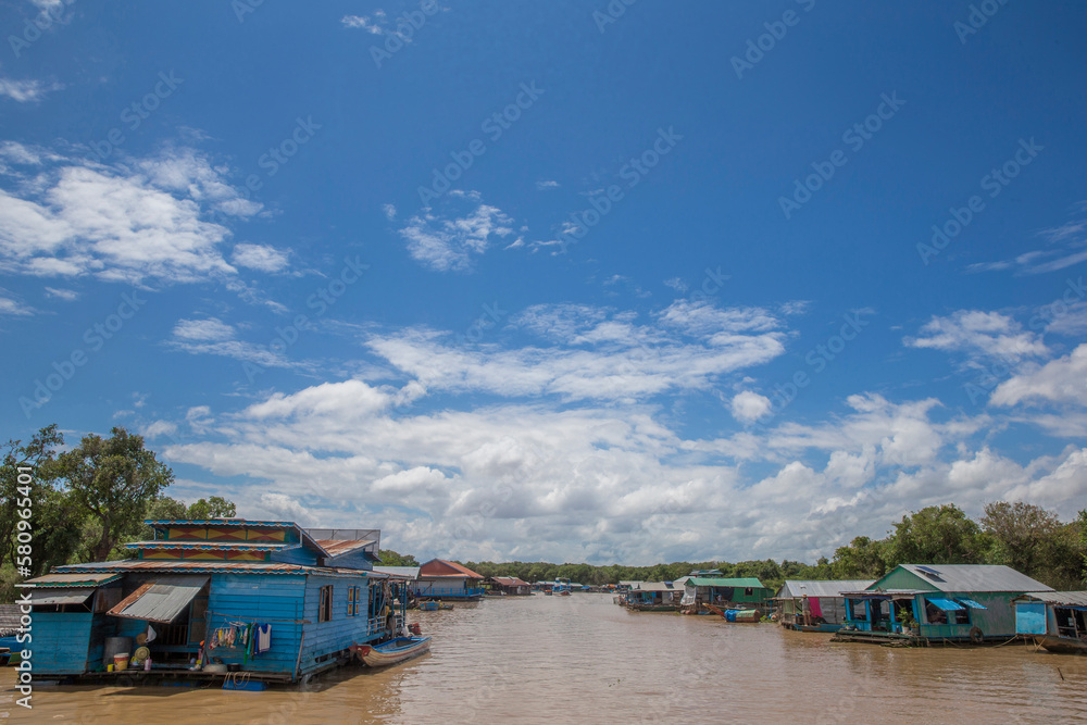 Tributary of the Tonle Sap lake. Cambodia.