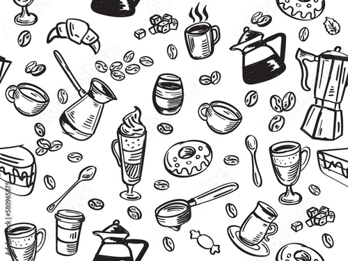 coffee seamless vector pattern with ripped elements