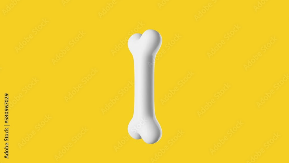 Rotating white bone on a yellow background looped 3d render animation