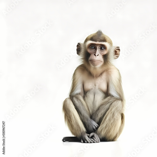 Monkey Isolated On White Background. Generative AI