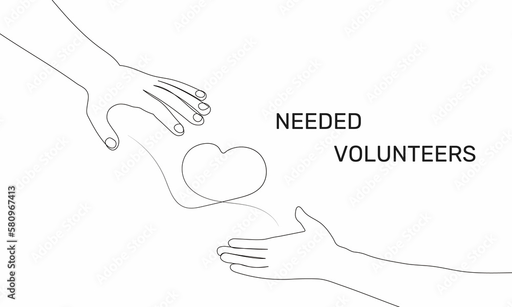 Volunteering. A human hand offers help and support. National Volunteer Banner, National Volunteer Month. Volunteering. A human hand offers help and support. National Volunteer Banner, National Volunteer Month.