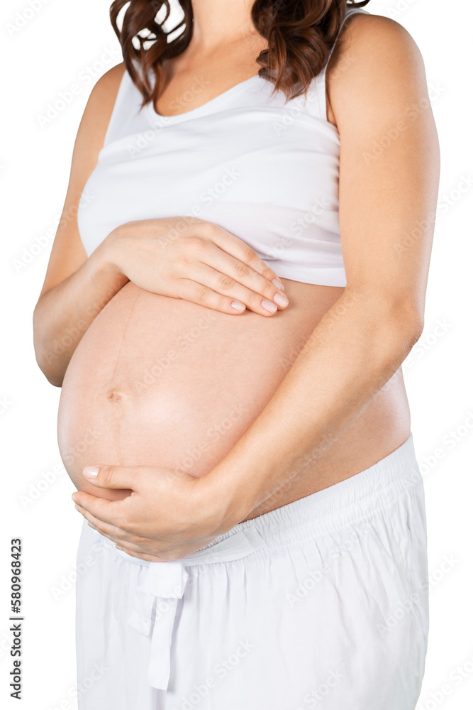 Beautiful pregnant woman holds her belly Beautiful pregnant woman holds her belly