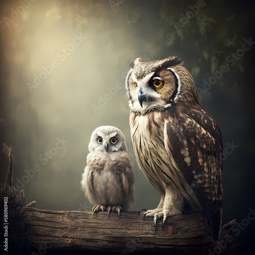 Owl and Baby Owl. Generative AI