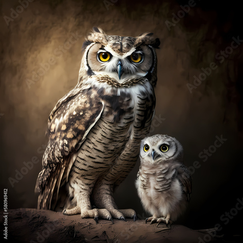 Owl and Baby Owl. Generative AI