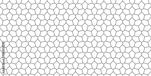 Vector seamless floor pavement tessellation. Pentagon grid shape texture. Digital wallpaper idea.