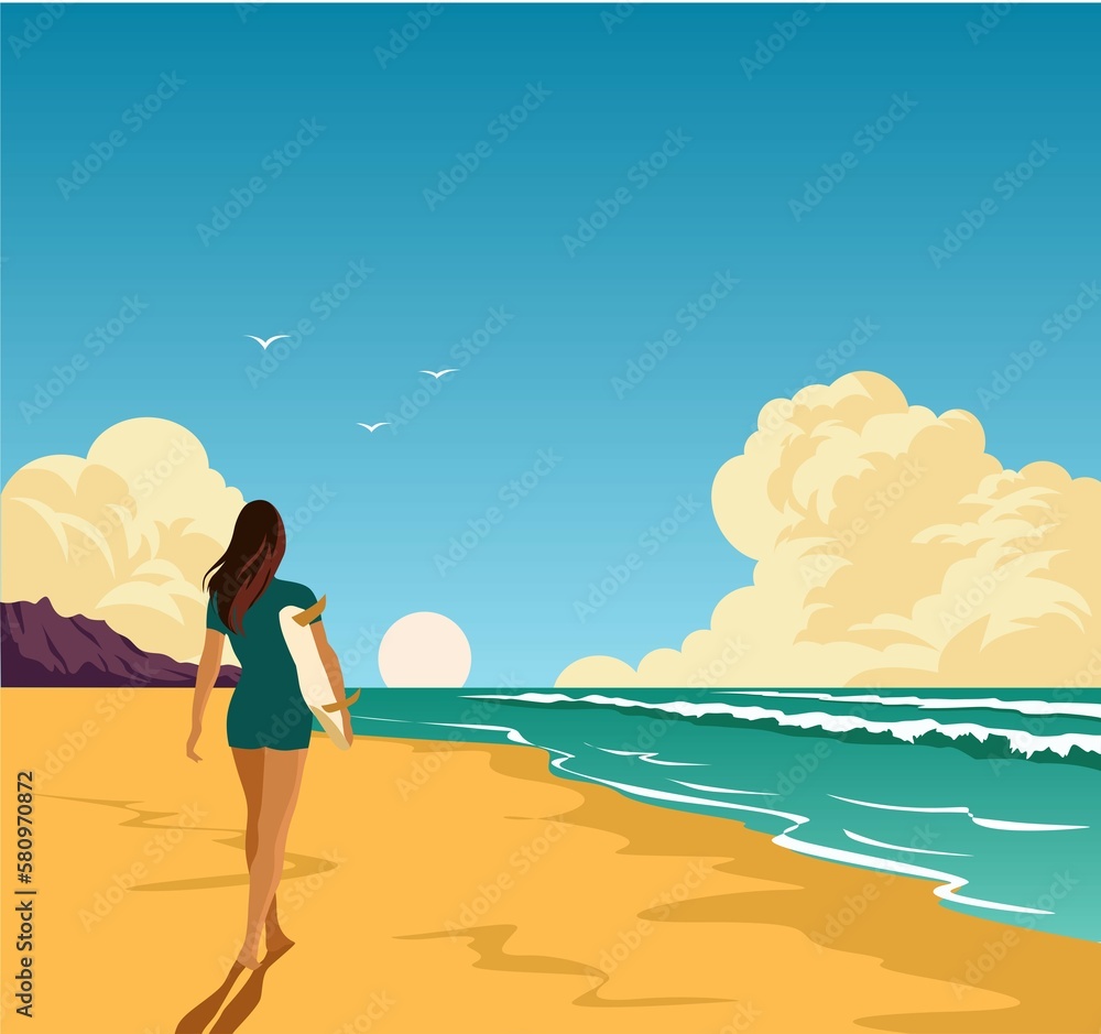 Surfing girl on the beach Surfing girl on the beach
