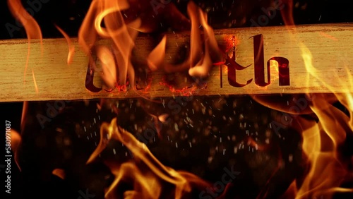 Wrath Text wrote in paper, Burn in Fire Flame, The seven deadly sins, text burning effect